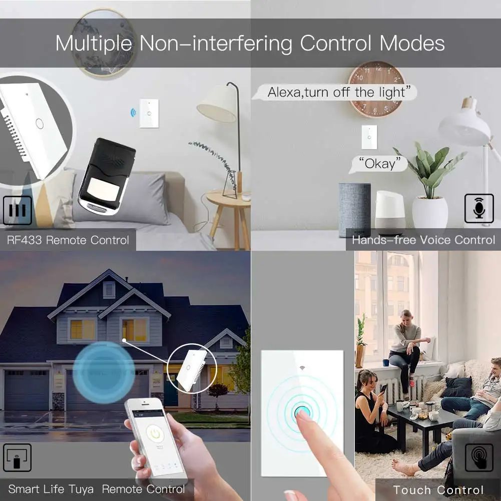 Novo interruptor de luz inteligente wi-fi rf433 sem fio neutro único fogo vida i