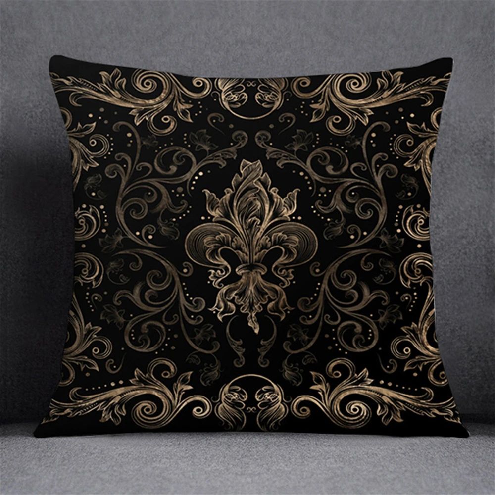 Preto ouro design elegante capa de almofada planta simétrica fronha casa carro t