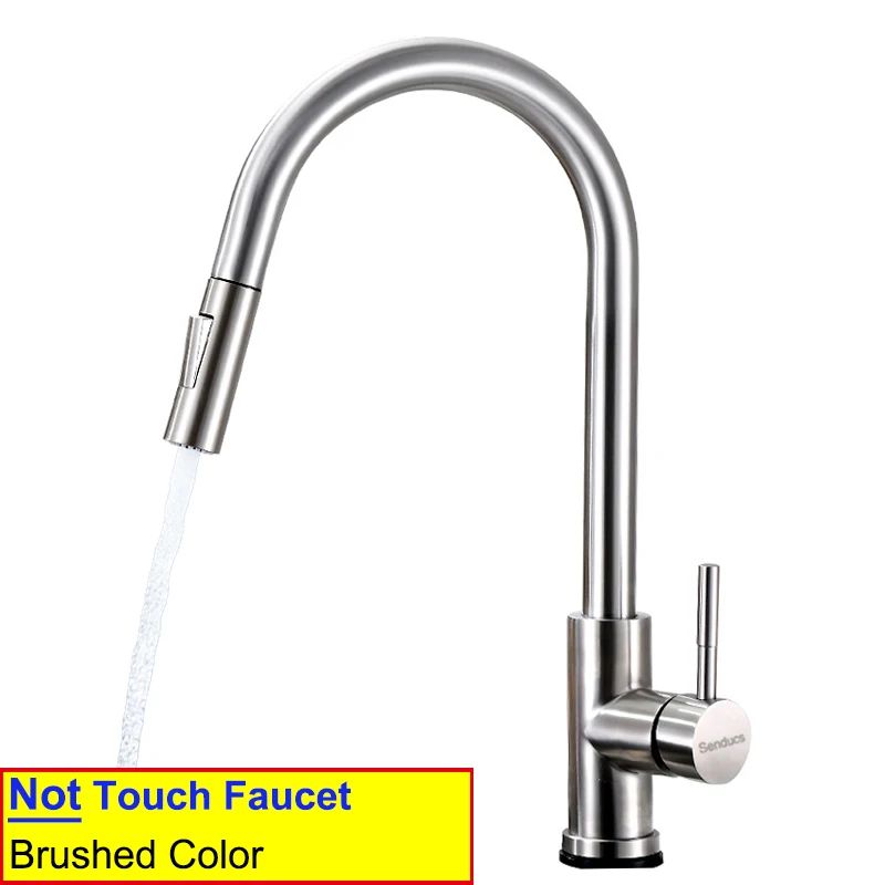 Quente e frio toque torneira da cozinha de aço inoxidável pull out torneira mist