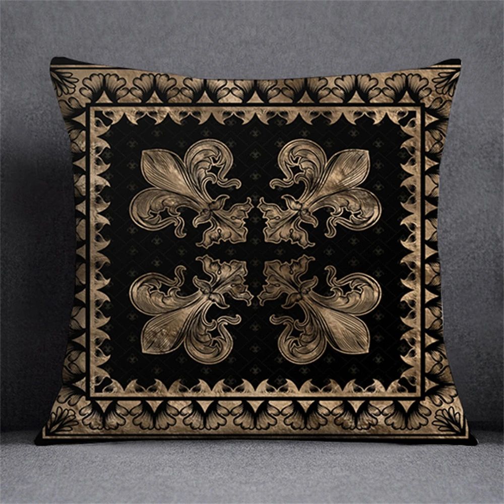 Preto ouro design elegante capa de almofada planta simétrica fronha casa carro t