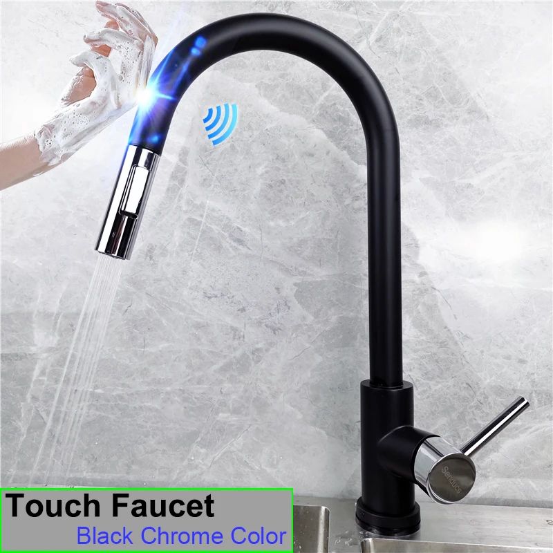 Quente e frio toque torneira da cozinha de aço inoxidável pull out torneira mist