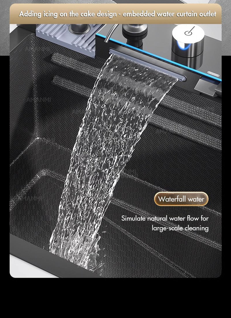 Pia de cozinha cascata de aço inoxidável 304, grande slot único, display digital