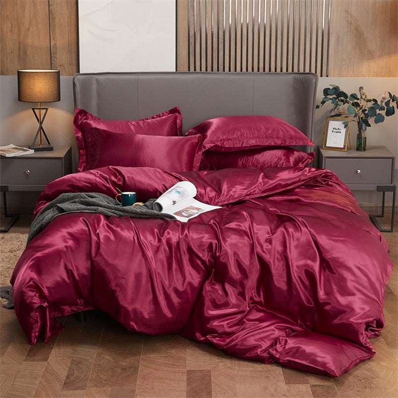 Conjunto de cama cor sólida luxo kit cama rayon cetim conjunto capa edredão gême