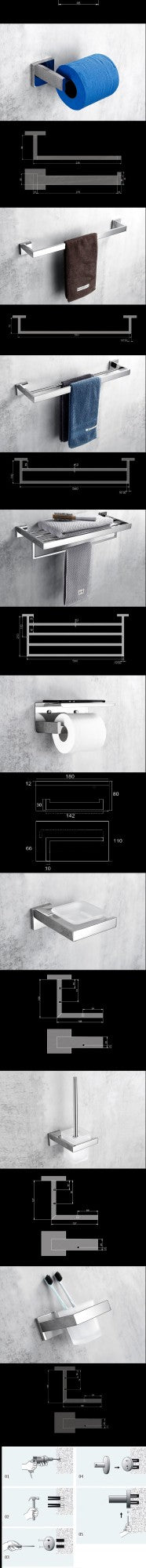 Polido chrome wall-mounted aço inoxidável roupas gancho suporte de papel higiêni