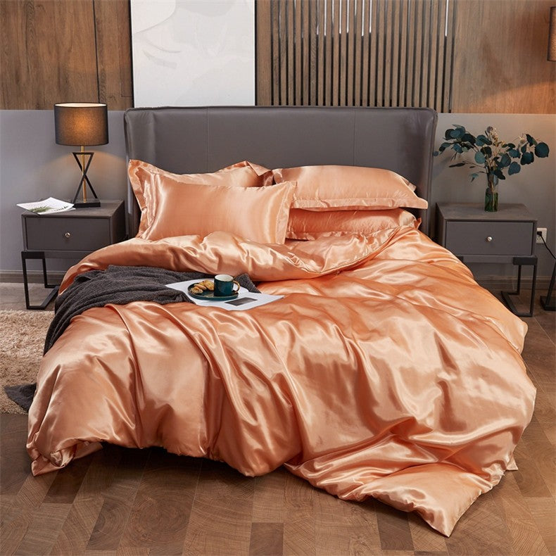 Conjunto de cama cor sólida luxo kit cama rayon cetim conjunto capa edredão gême