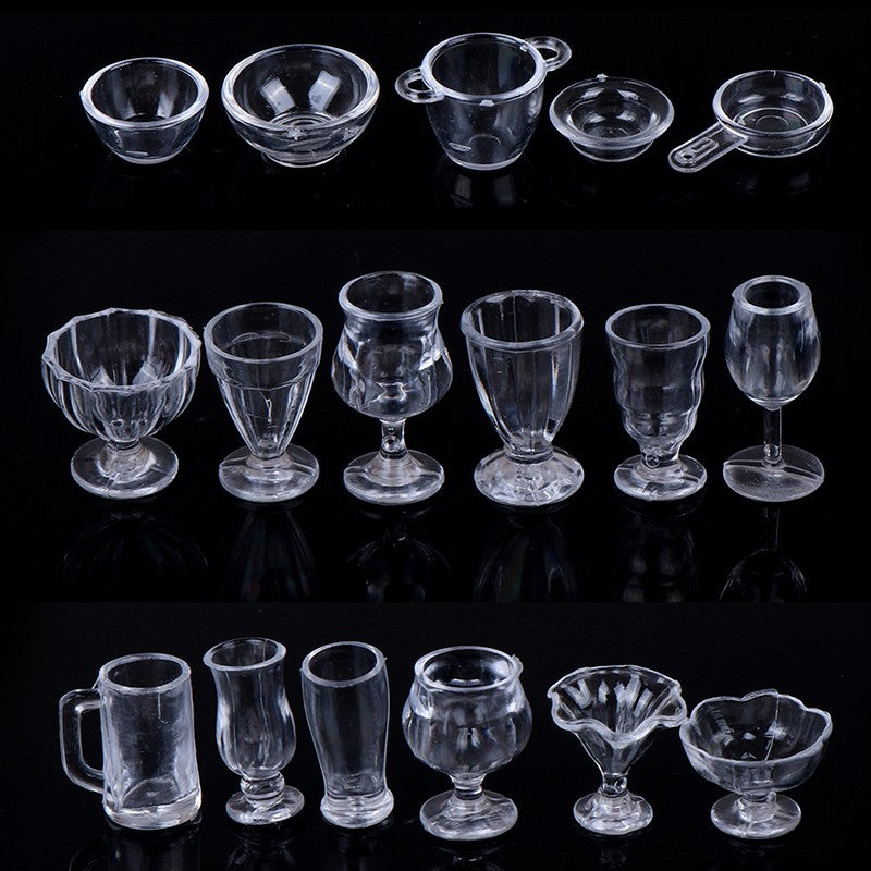 17 pçs/set mini utensílios de cozinha transparentes brinquedo copos prato talher