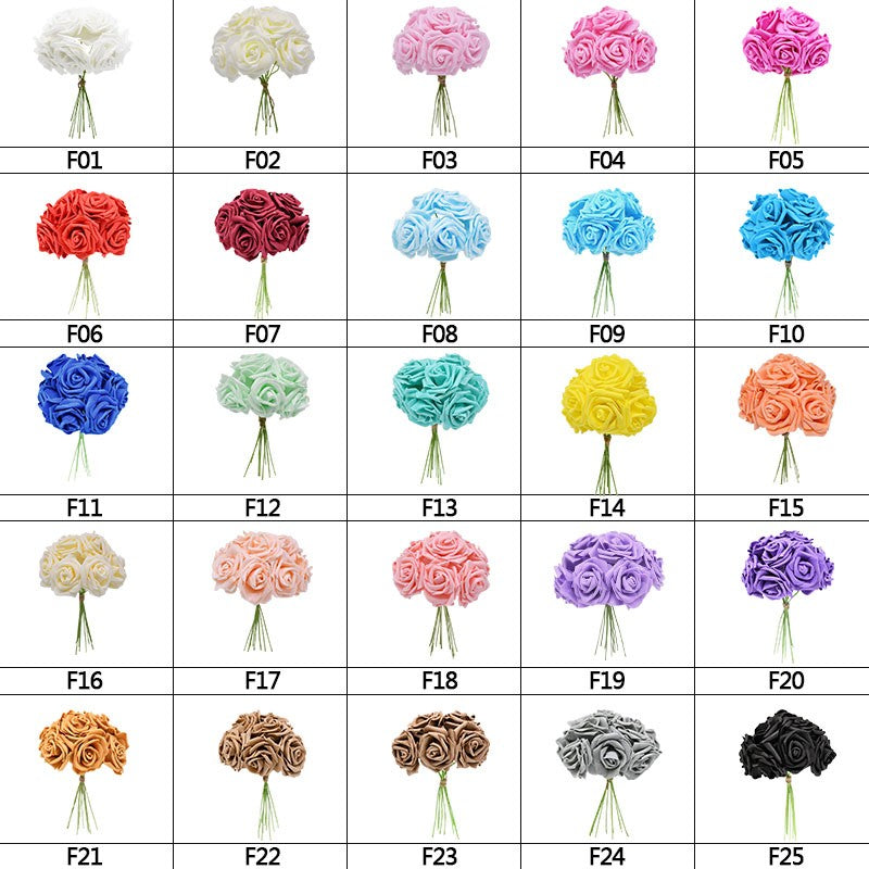 24 pçs 7cm branco rosa artificial pe espuma rosa flor decoração de casamento buq