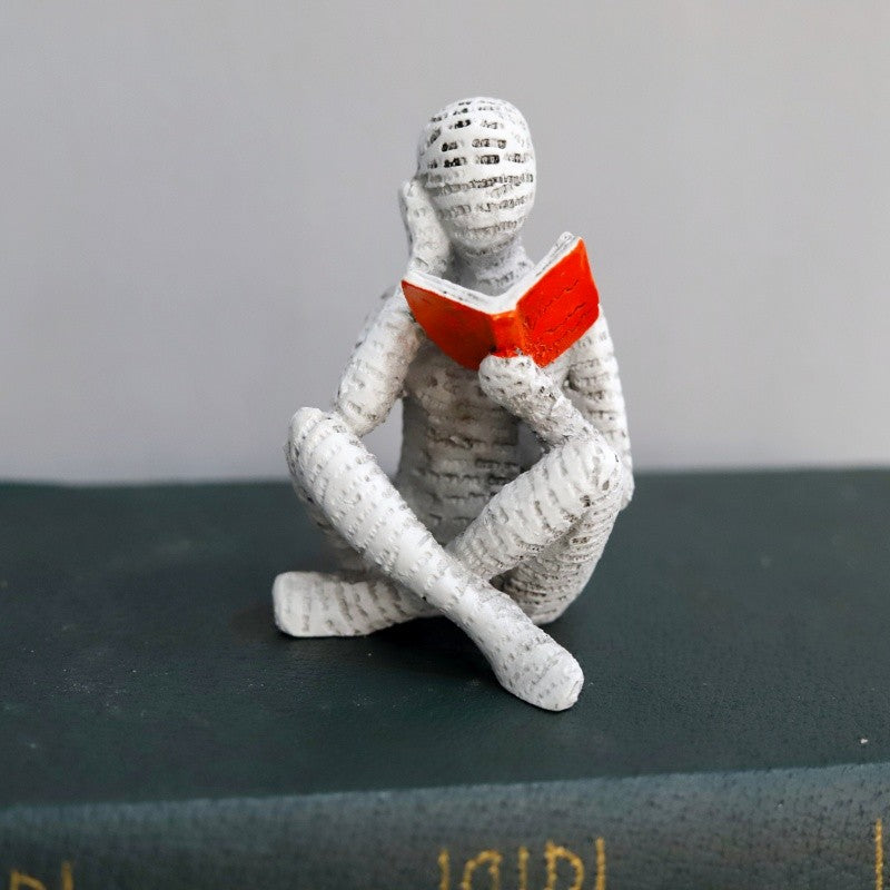 1pc, polpa de papel de leitura mulher pensador estátua decoração, arte criativa