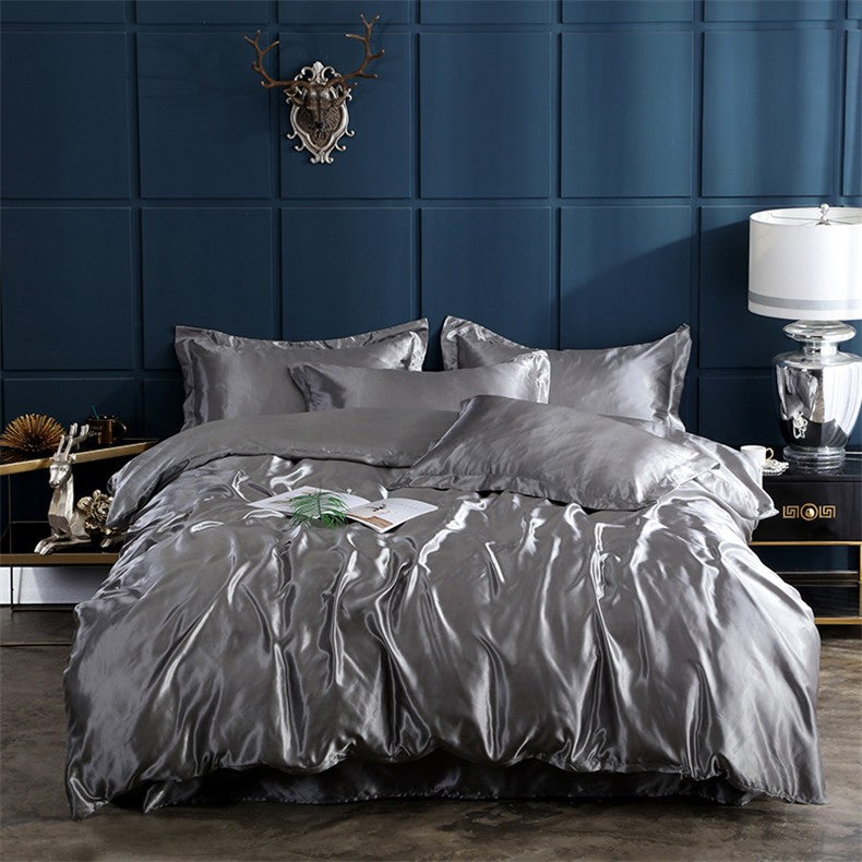 Conjunto de cama cor sólida luxo kit cama rayon cetim conjunto capa edredão gême