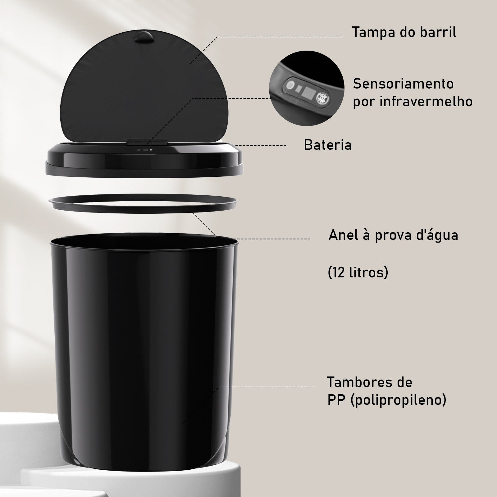 lixeira inteligente,lixeira sensor automático,lixeira banheiro,lixeira inteligen
