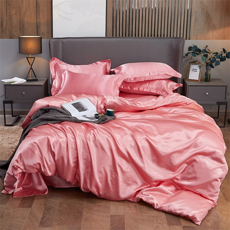 Conjunto de cama cor sólida luxo kit cama rayon cetim conjunto capa edredão gême