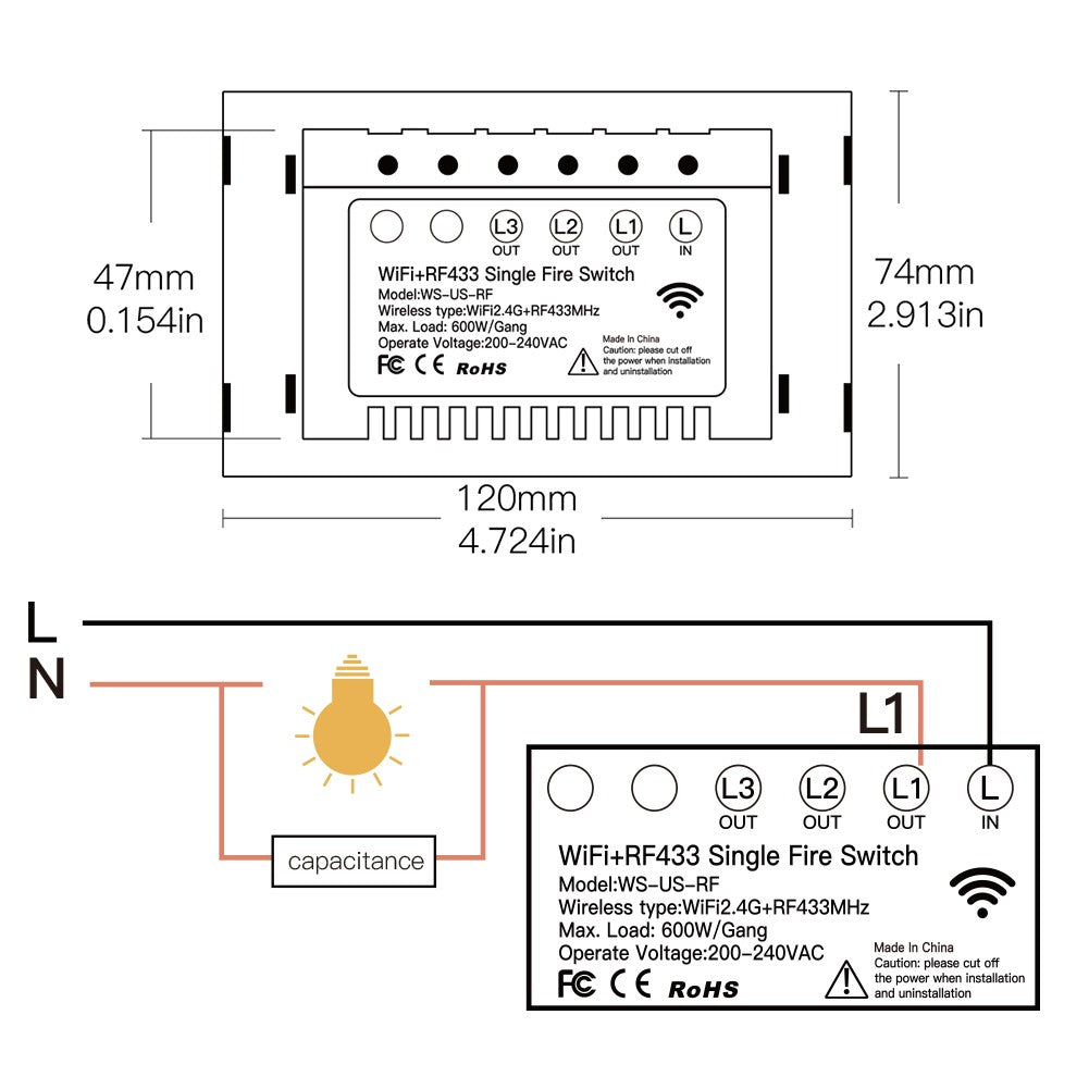 Novo interruptor de luz inteligente wi-fi rf433 sem fio neutro único fogo vida i