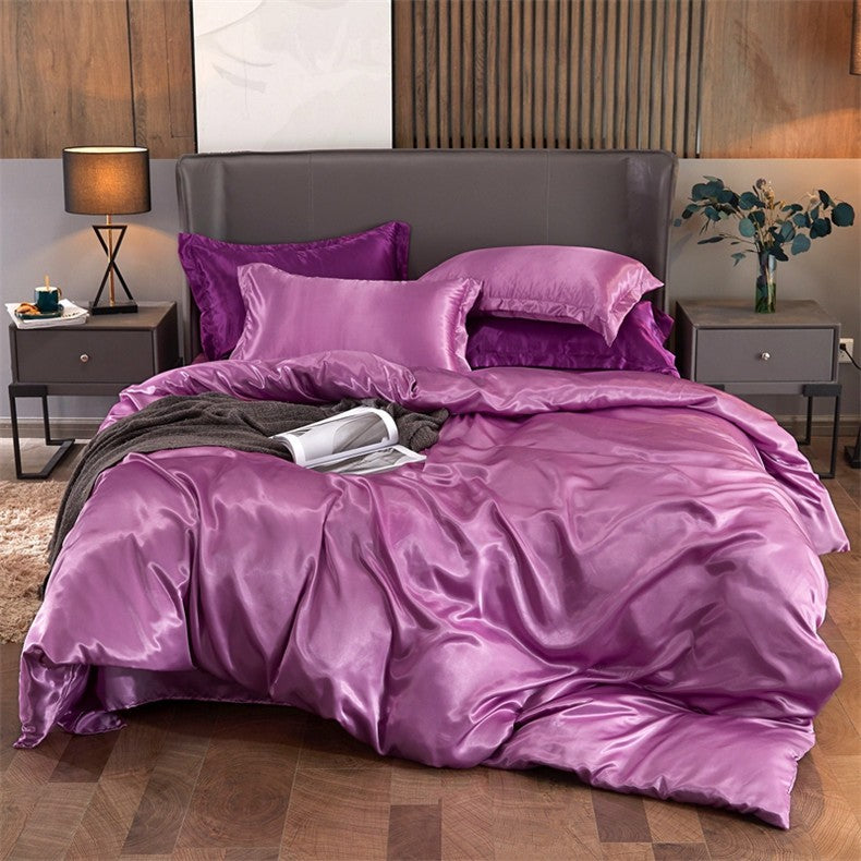 Conjunto de cama cor sólida luxo kit cama rayon cetim conjunto capa edredão gême