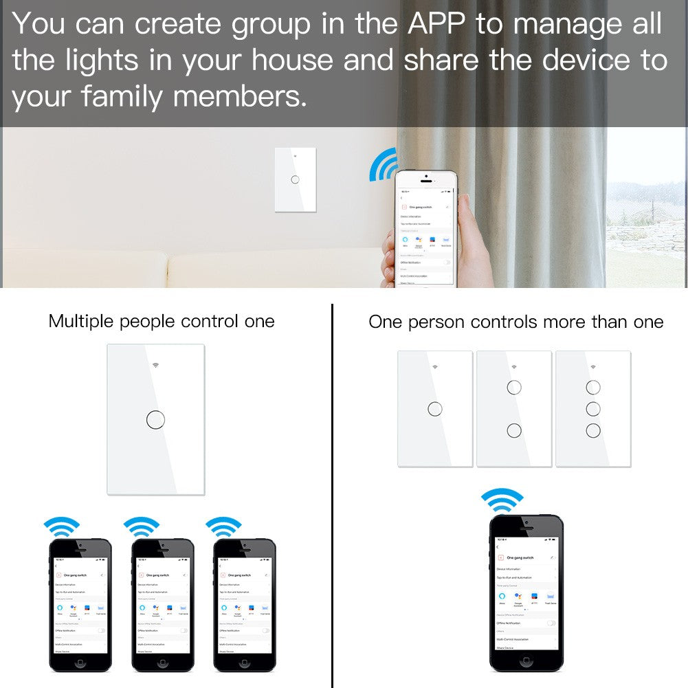 Novo interruptor de luz inteligente wi-fi rf433 sem fio neutro único fogo vida i