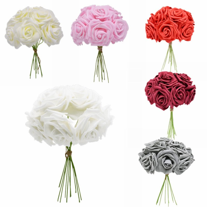 24 pçs 7cm branco rosa artificial pe espuma rosa flor decoração de casamento buq