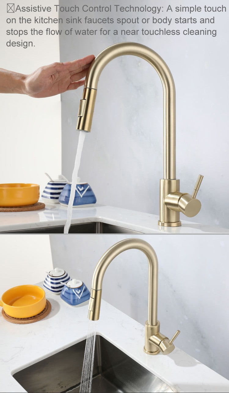 Quente e frio toque torneira da cozinha de aço inoxidável pull out torneira mist