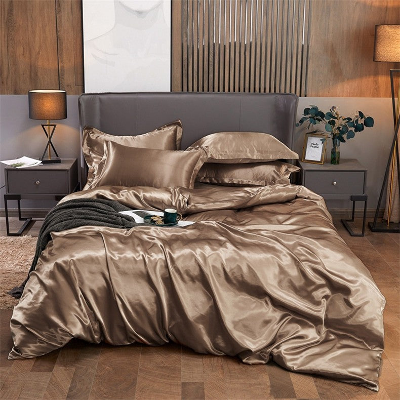 Conjunto de cama cor sólida luxo kit cama rayon cetim conjunto capa edredão gême