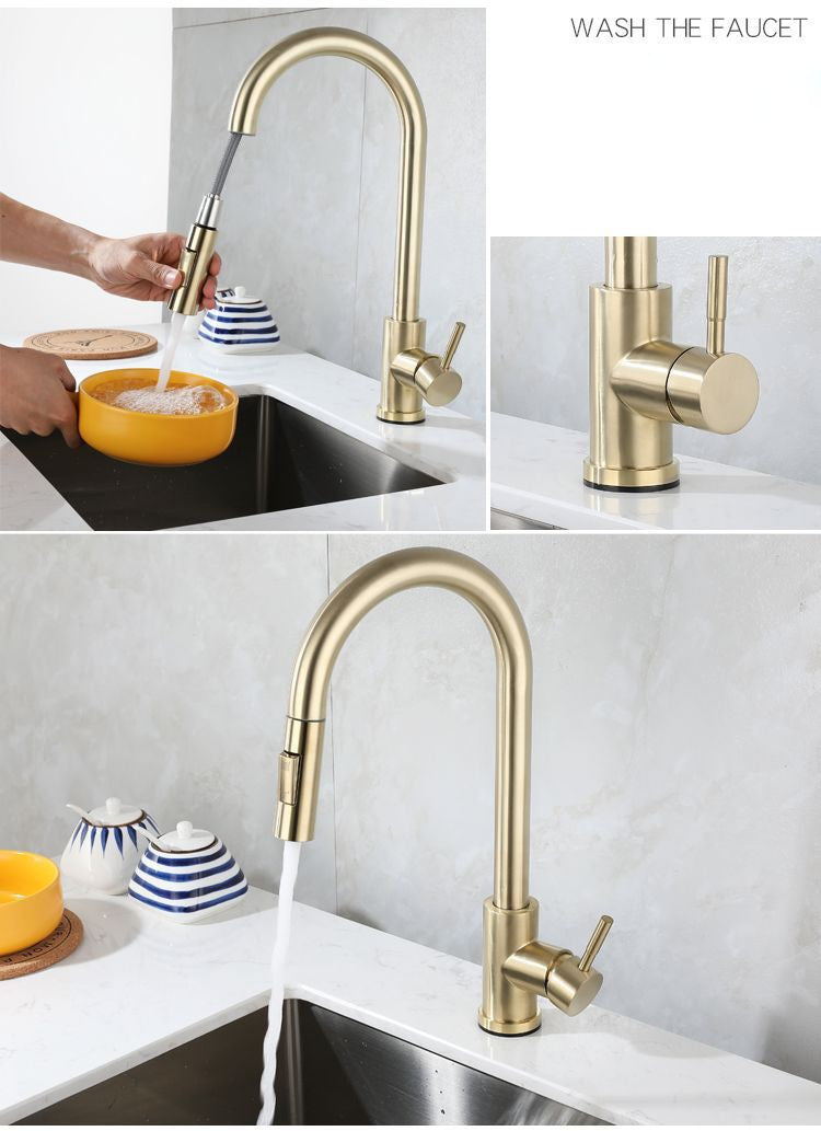 Quente e frio toque torneira da cozinha de aço inoxidável pull out torneira mist