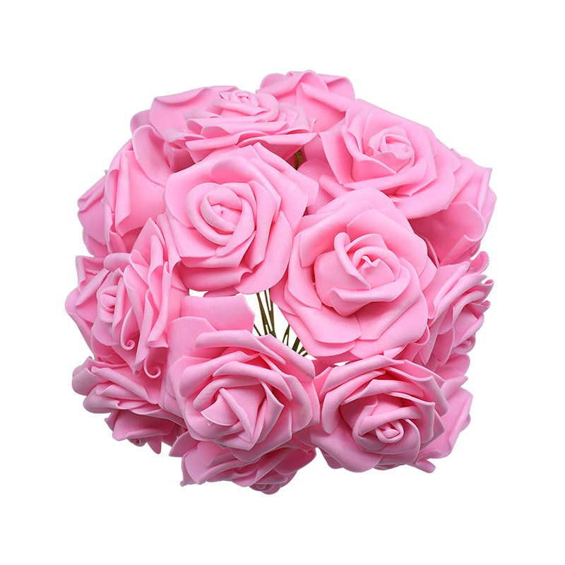24 pçs 7cm branco rosa artificial pe espuma rosa flor decoração de casamento buq