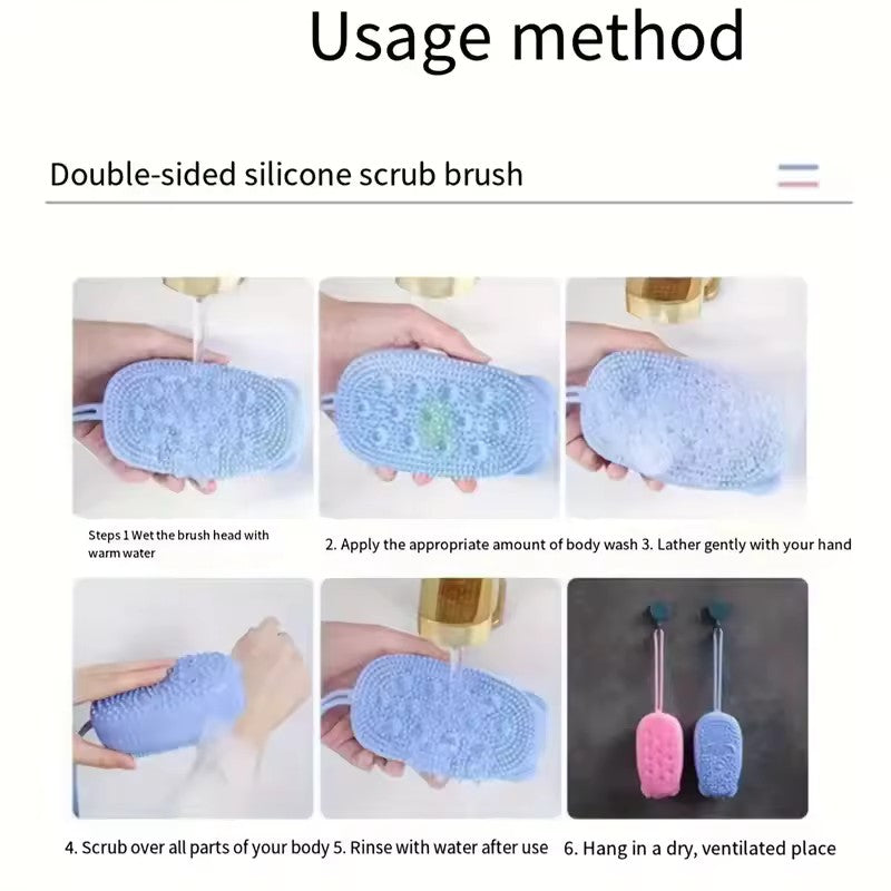 Escova de Silicone Dupla Face para Esfoliação, Massageador Corporal Macio para B