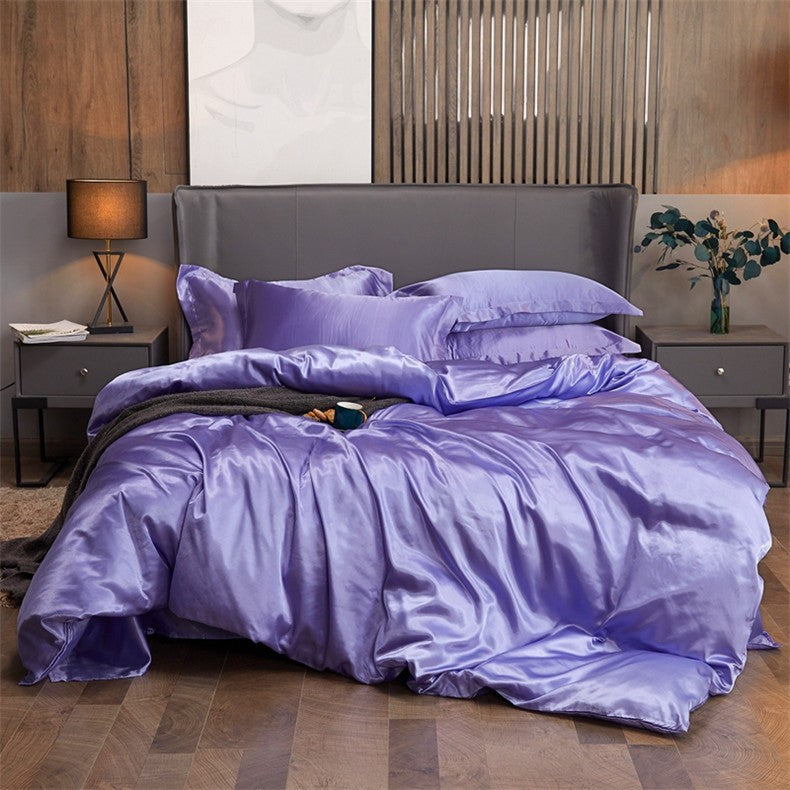Conjunto de cama cor sólida luxo kit cama rayon cetim conjunto capa edredão gême