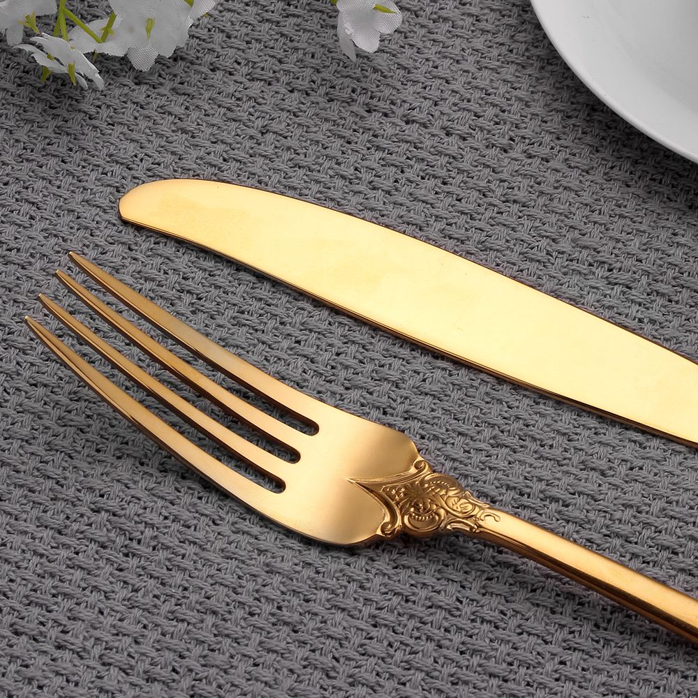 1 pçs conjunto de talheres de ouro luxo vintage ocidental talheres aço inoxidáve