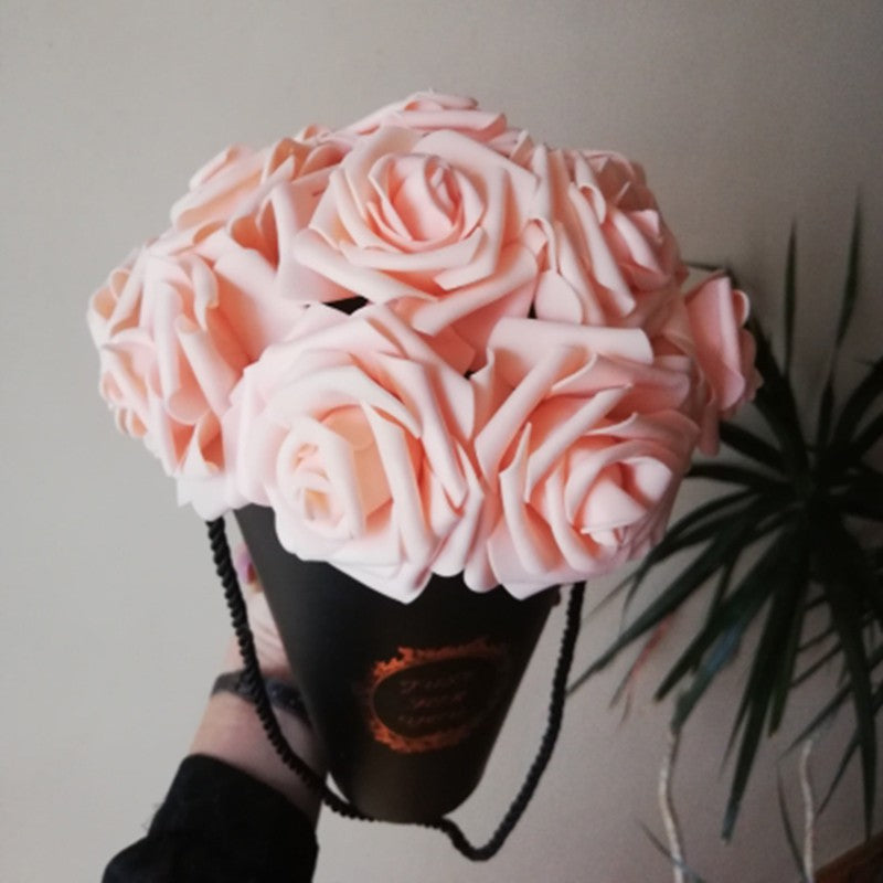 24 pçs 7cm branco rosa artificial pe espuma rosa flor decoração de casamento buq