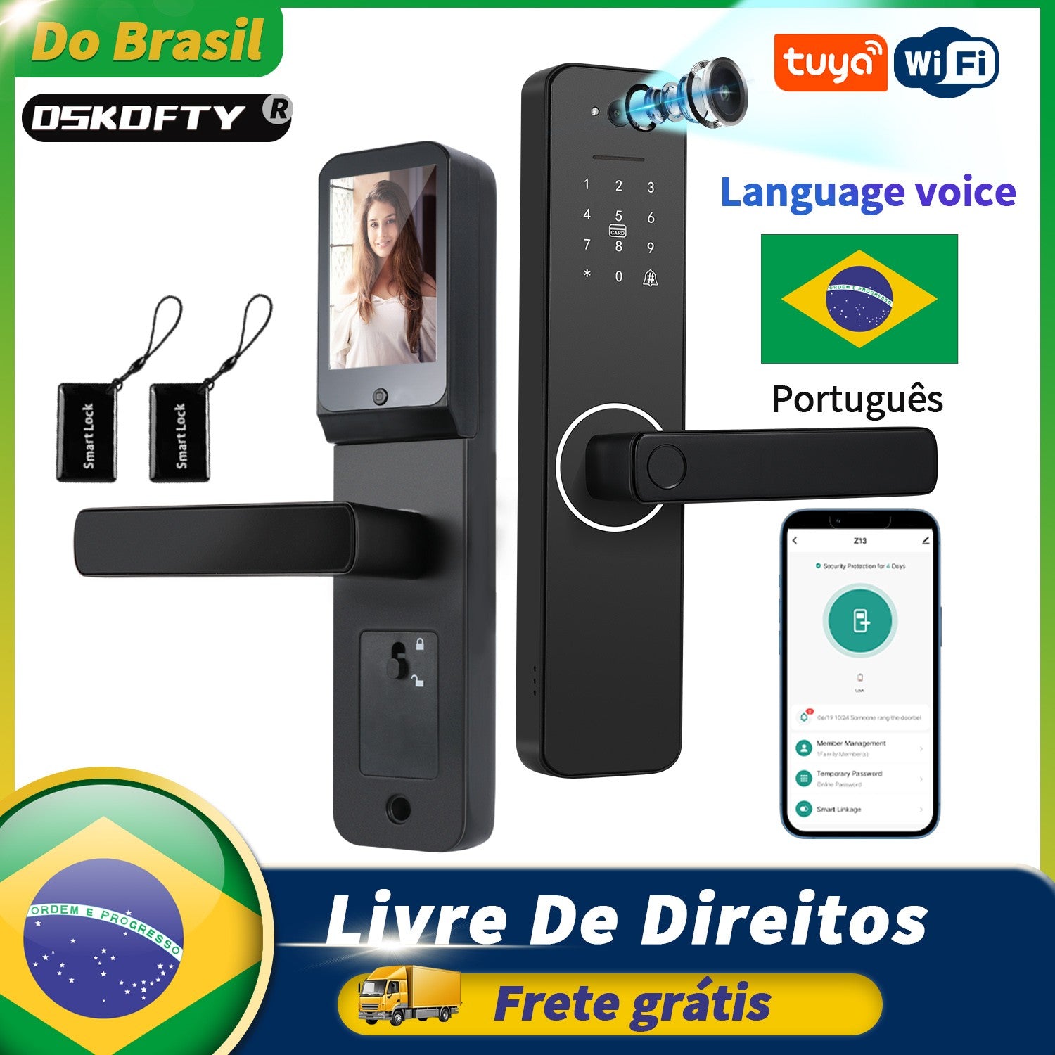 Faça Brasil Tuya Wifi fechadura eletrônica digital com câmera brasil frete gráti