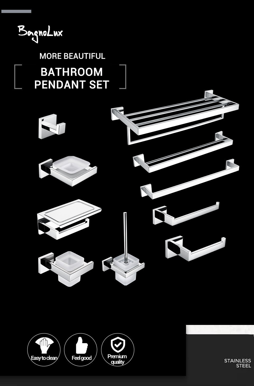 Polido chrome wall-mounted aço inoxidável roupas gancho suporte de papel higiêni