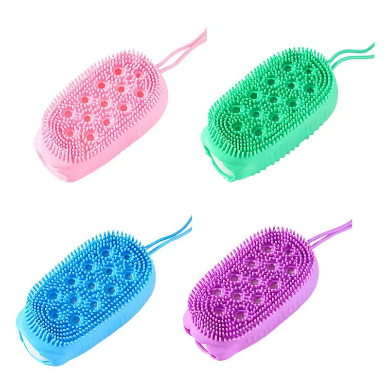 Escova de Silicone Dupla Face para Esfoliação, Massageador Corporal Macio para B