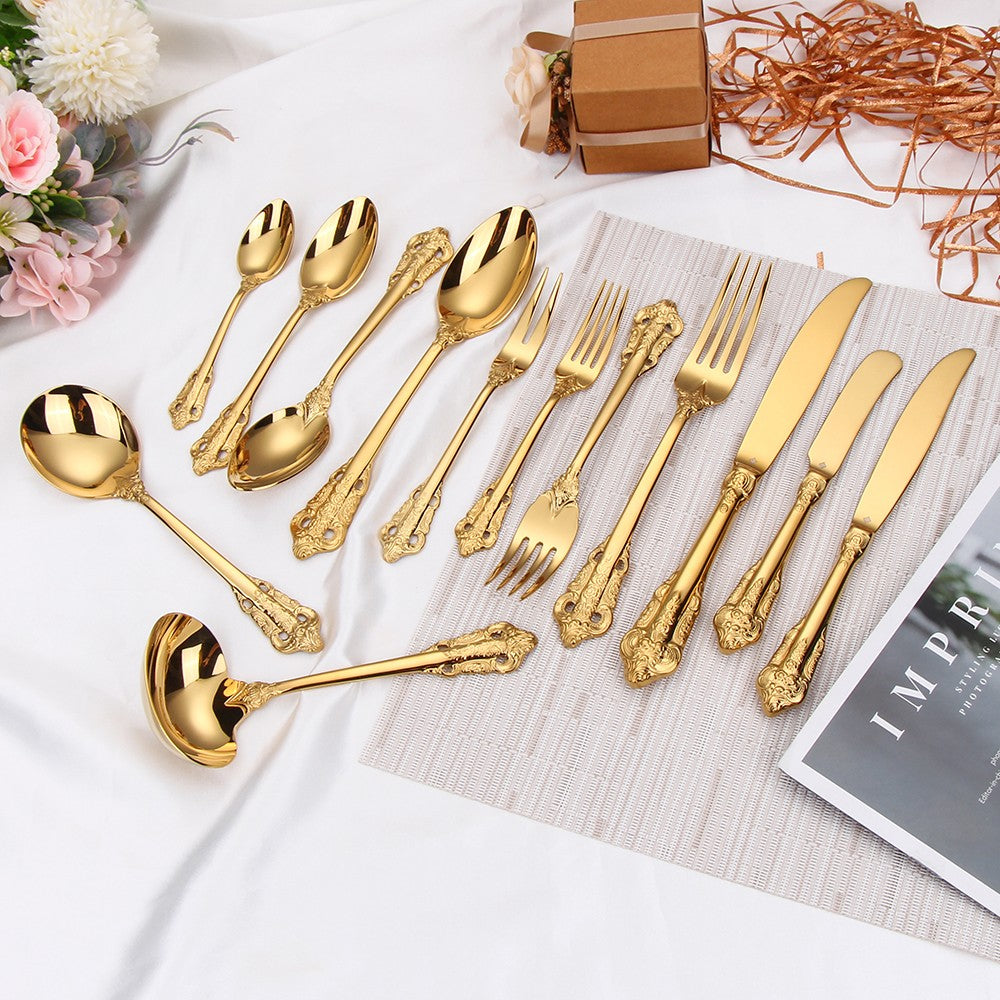 1 pçs conjunto de talheres de ouro luxo vintage ocidental talheres aço inoxidáve