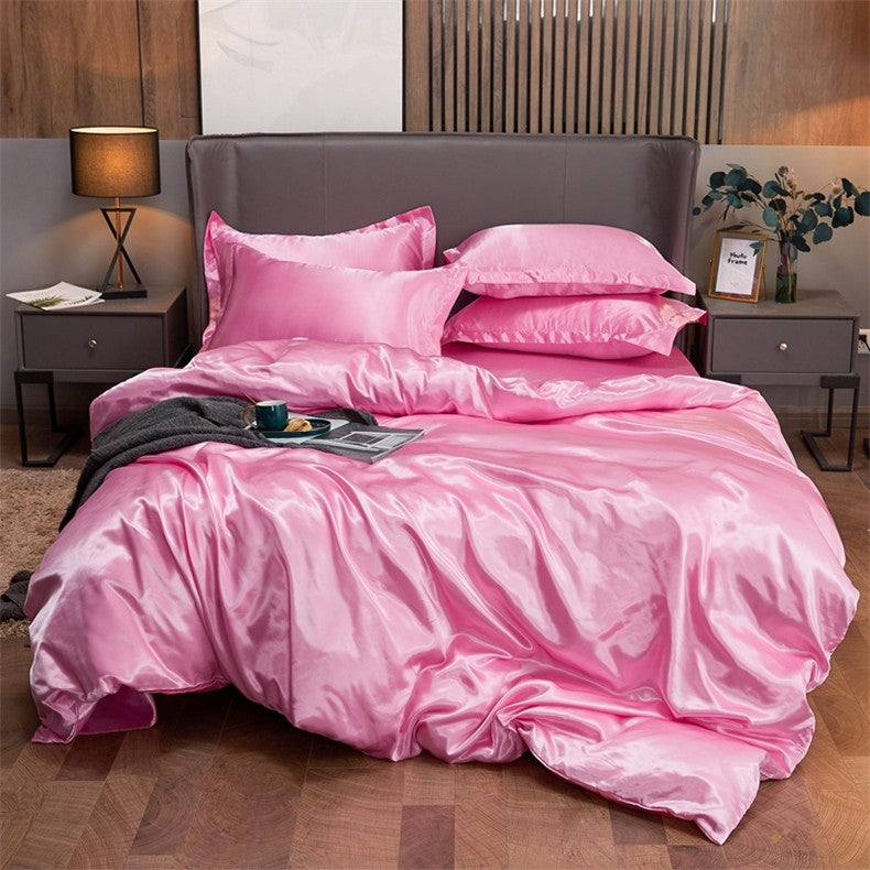 Conjunto de cama cor sólida luxo kit cama rayon cetim conjunto capa edredão gême