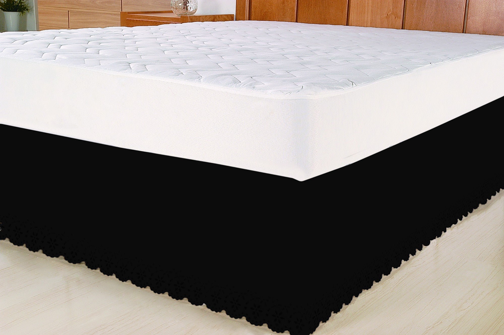 Saia para cama Box Colchobox Ajustavel Riollen Elasticada Solteiro Casal Queen Preta (5698)