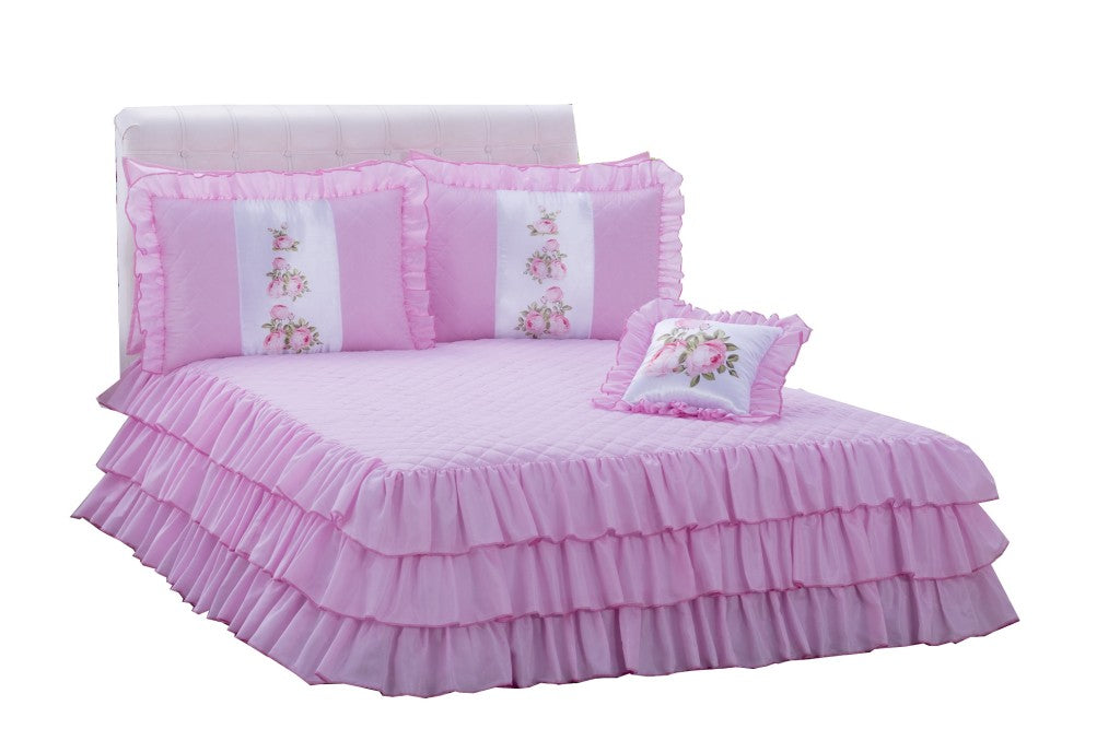 Kit Colcha com babado Sofia Casal 04 peças Rosa (4696)
