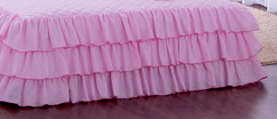 Kit Colcha com babado Sofia Casal 04 peças Rosa (4696)