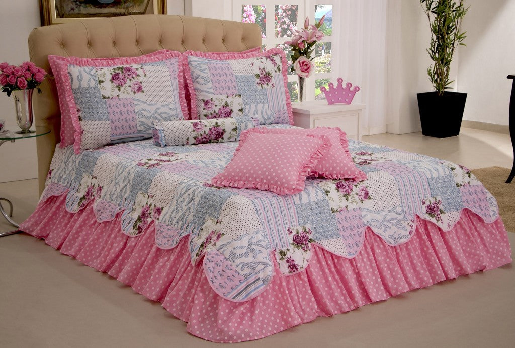Kit Colcha Cobre leito Belize casal queen 05 pçs rosa (3519)