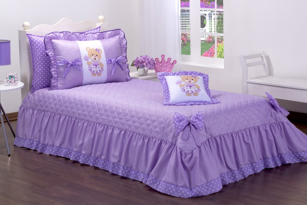 KIT COBRE LEITO URSINHA SOLTEIRO 3 PEÇAS LILAS (4542)