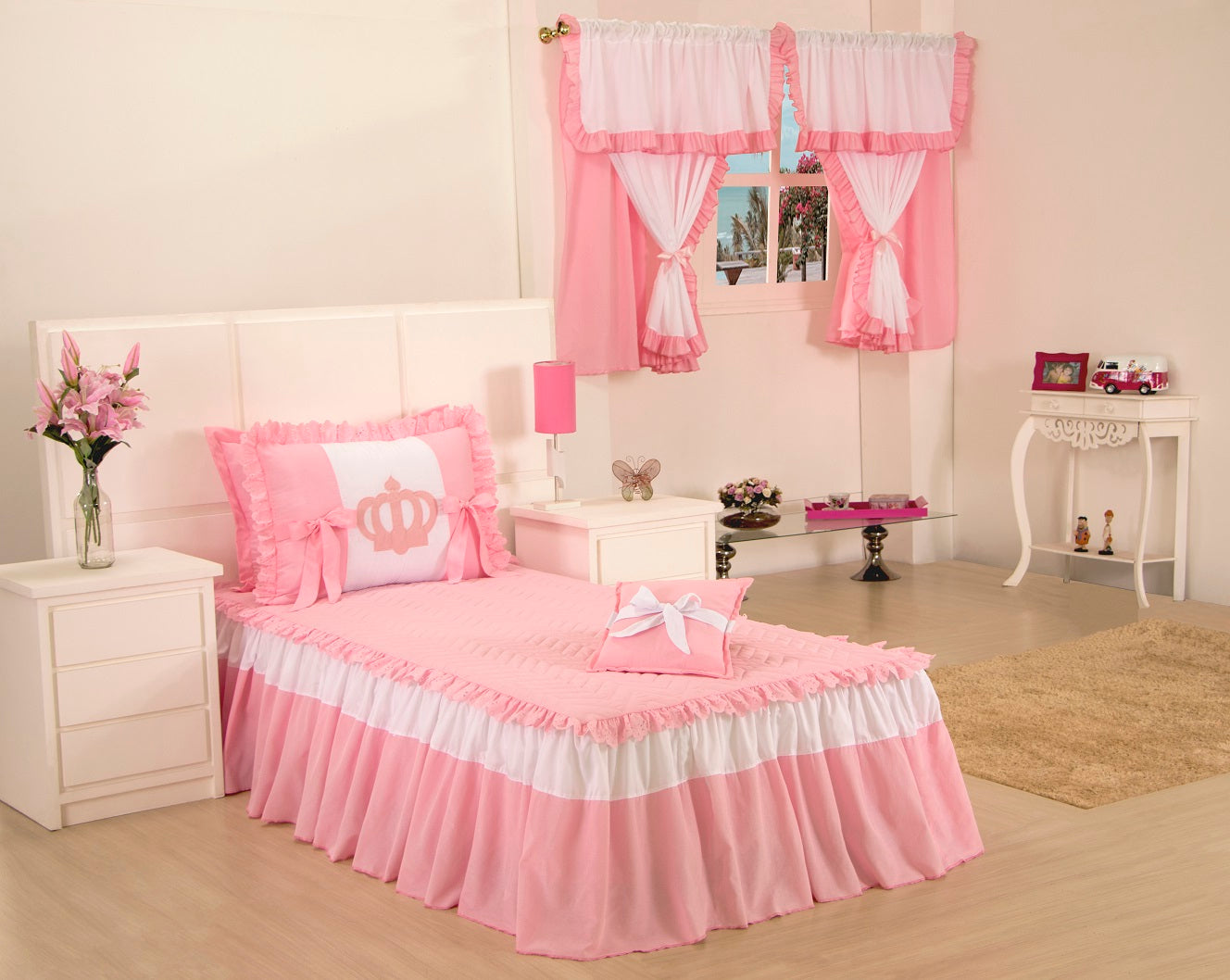 Colcha Solteiro Realeza Rosa 03 peças (3090)