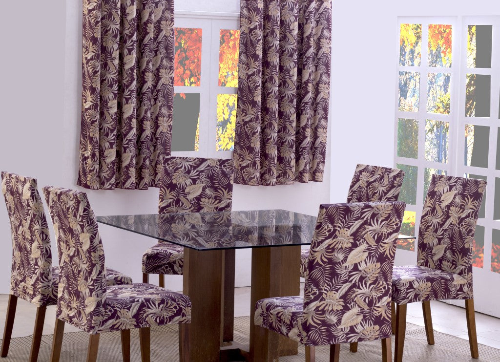 Capas de Cadeira 04 Lugares Floral Vinho (5438)