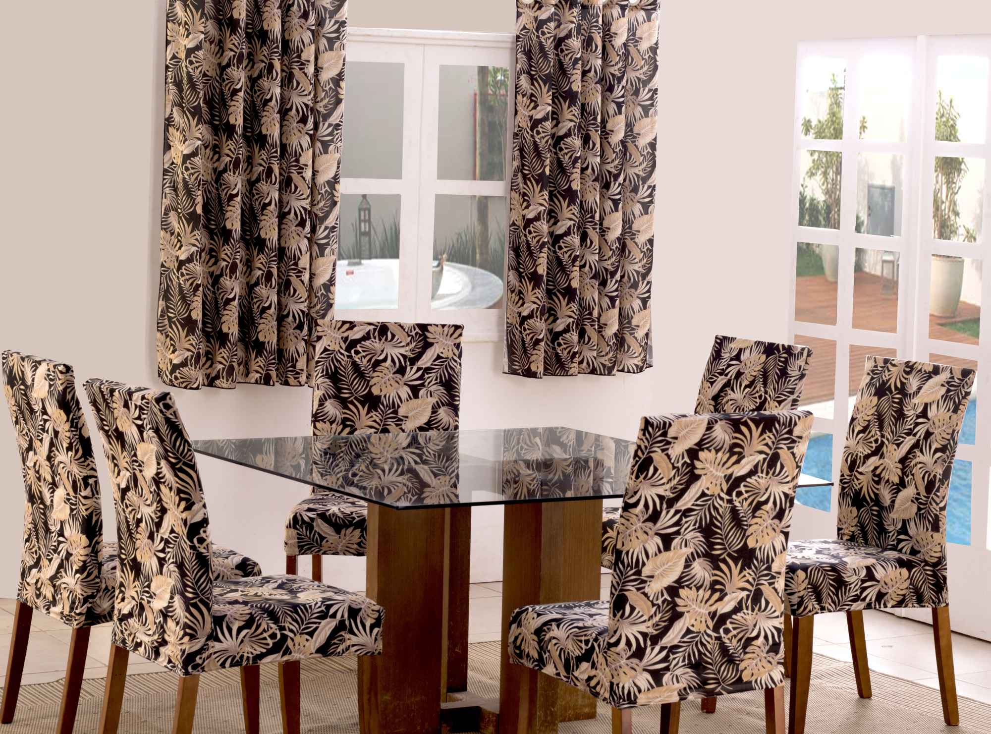 Capas de Cadeira 04 Lugares Floral Preto (5264)