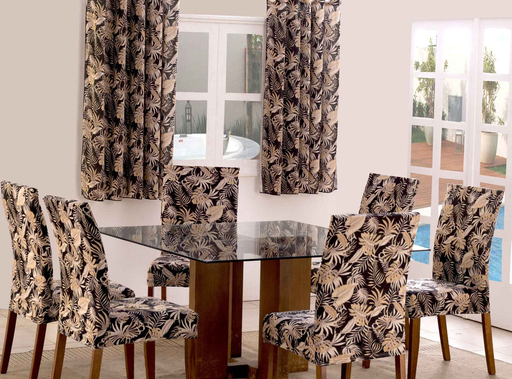 Capas de Cadeira 04 Lugares Floral Preto (5264)
