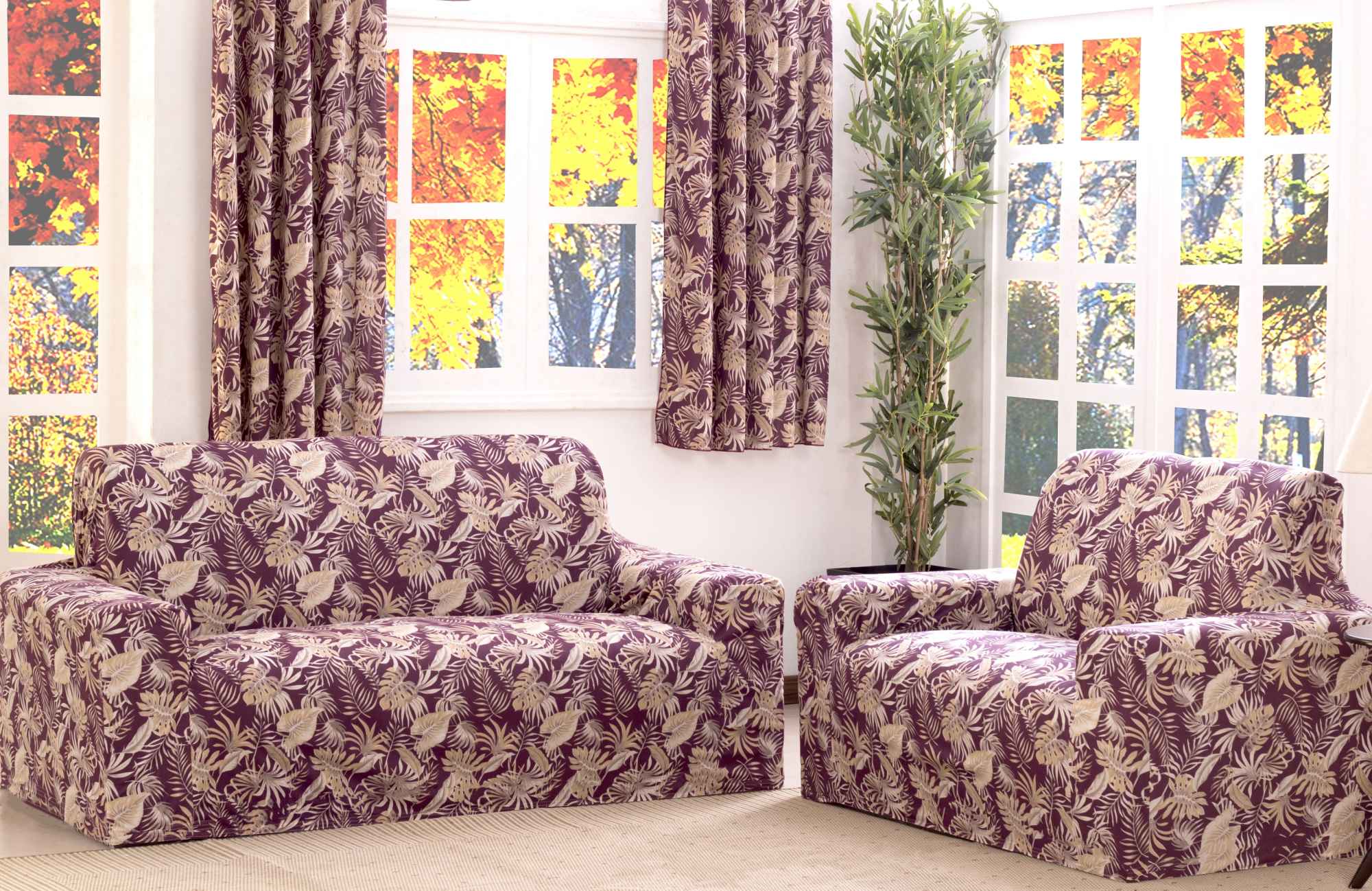 Capa de Sofa Adere Floral Vinho 02 e 03 Lugares