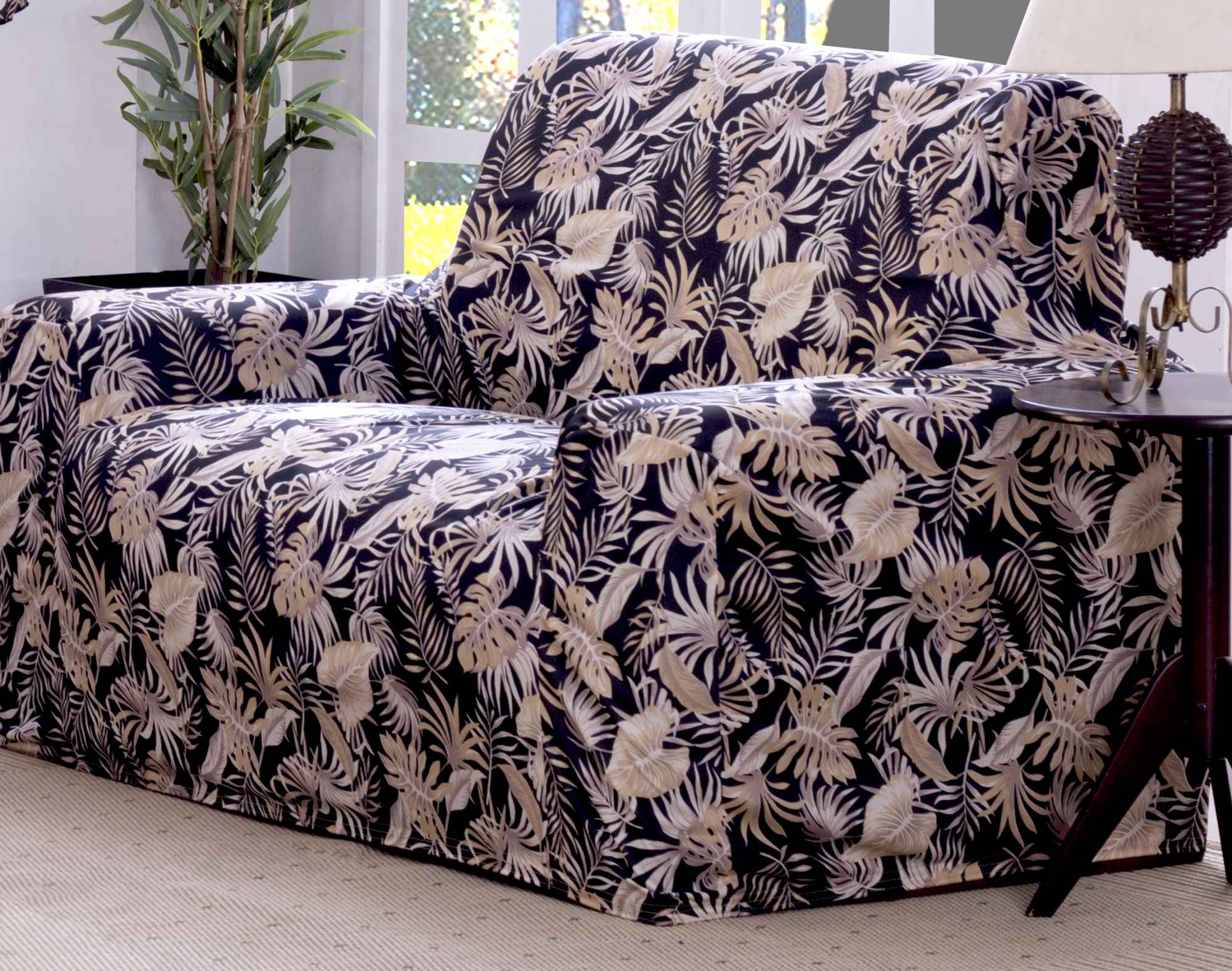 Capa de Sofá Adere Floral Preto 02 e 03 Lugares (5455)