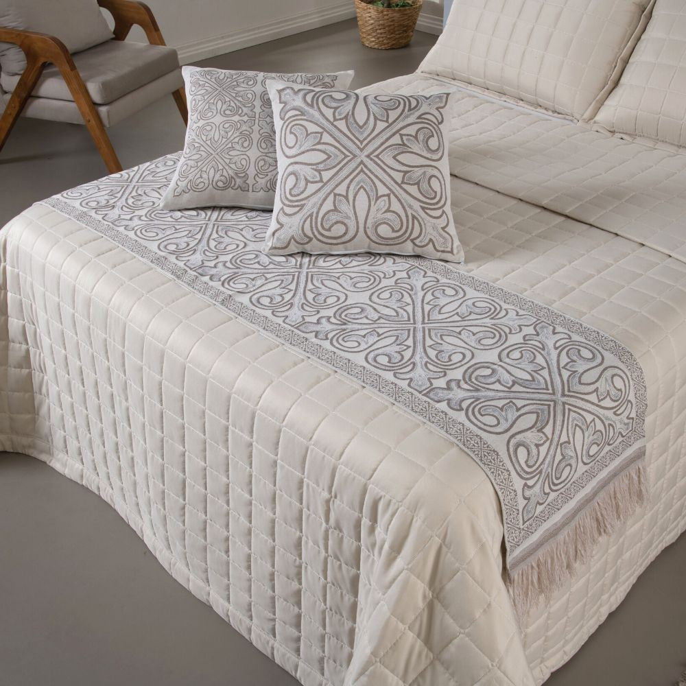 Kit Peseira de Cama Grécia 5 Peças King 60% Algodão / 40% Poliéster Jacquard com