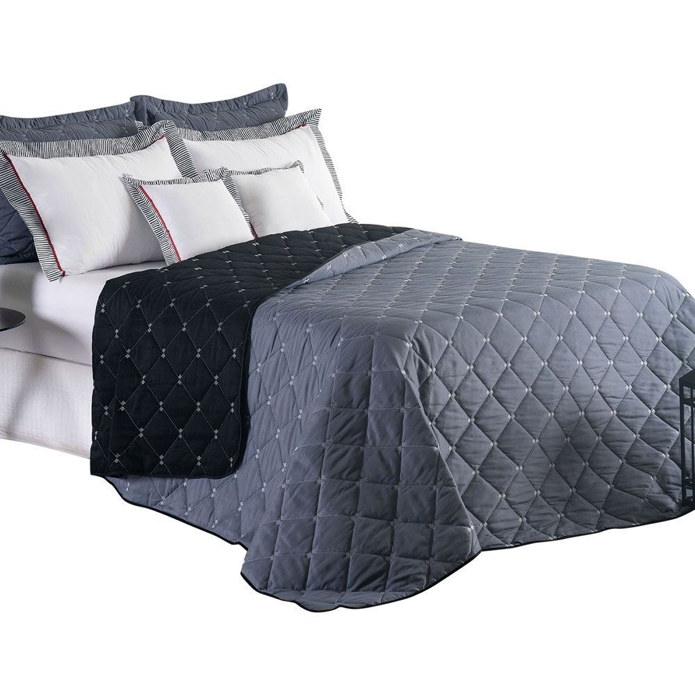 Kit Cobre Leito Dupla Face Casal Queen Bordado Renove Hipercal 400 Fios Cor:cinz