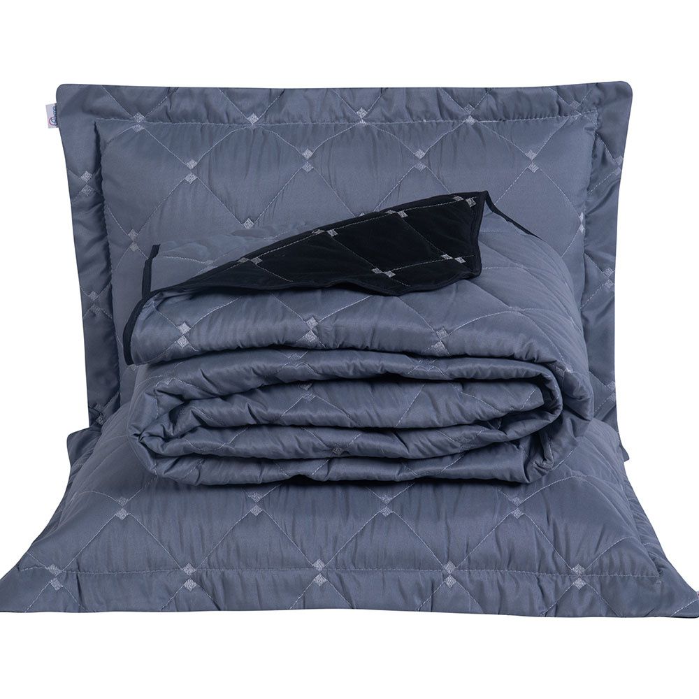 Kit Cobre Leito Dupla Face Casal Queen Bordado Renove Hipercal 400 Fios Cor:cinz