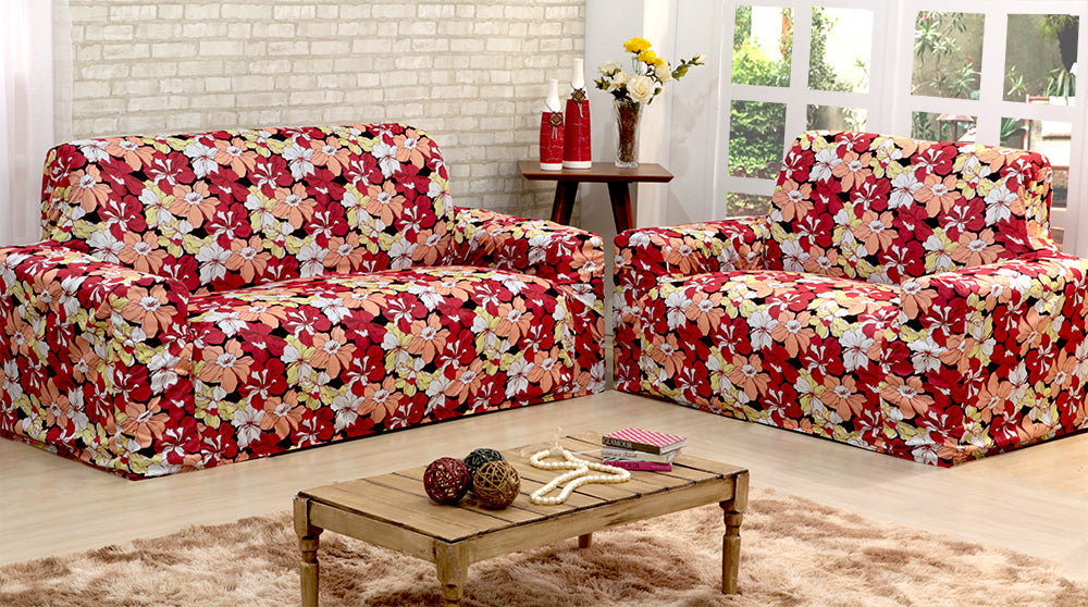 Capa de Sofá Adere Floral Vermelho 02 e 03 Lugares