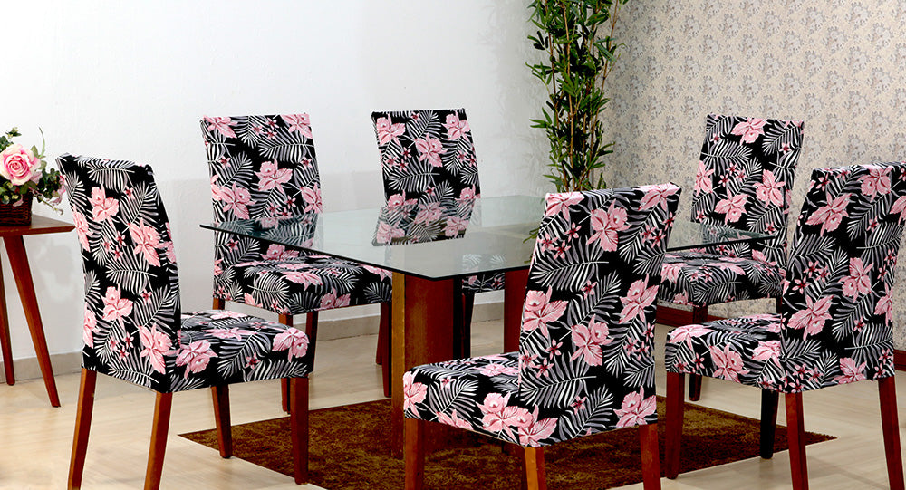 Capas de Cadeira 06 Lugares Floral Rosa (5712)