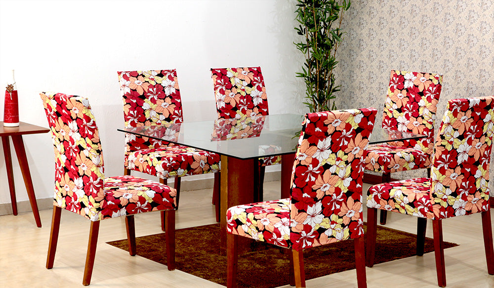 Capas de Cadeira 06 Lugares Floral Vermelho (5716)
