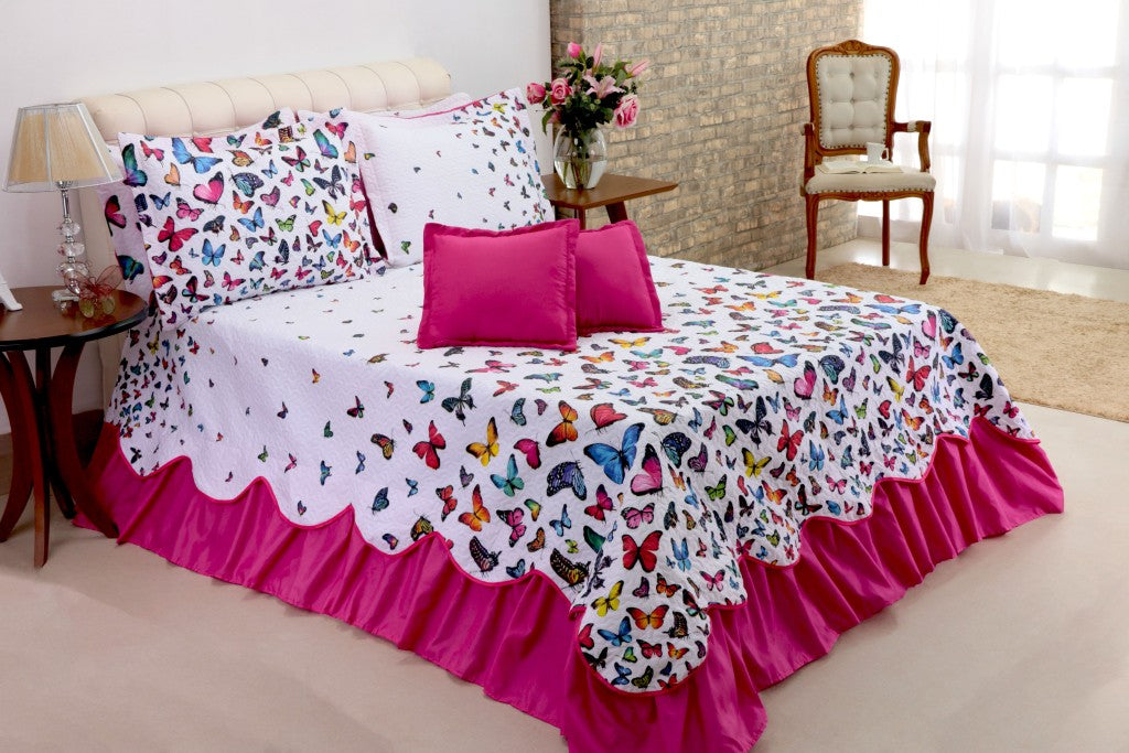 Kit Colcha Cobre leito Belize casal queen 05 pçs Borboletas (6136)